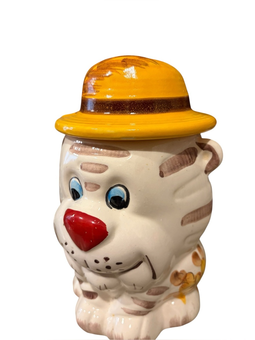 Vintage Tiger hand painted ceramic cookie/ storage jar